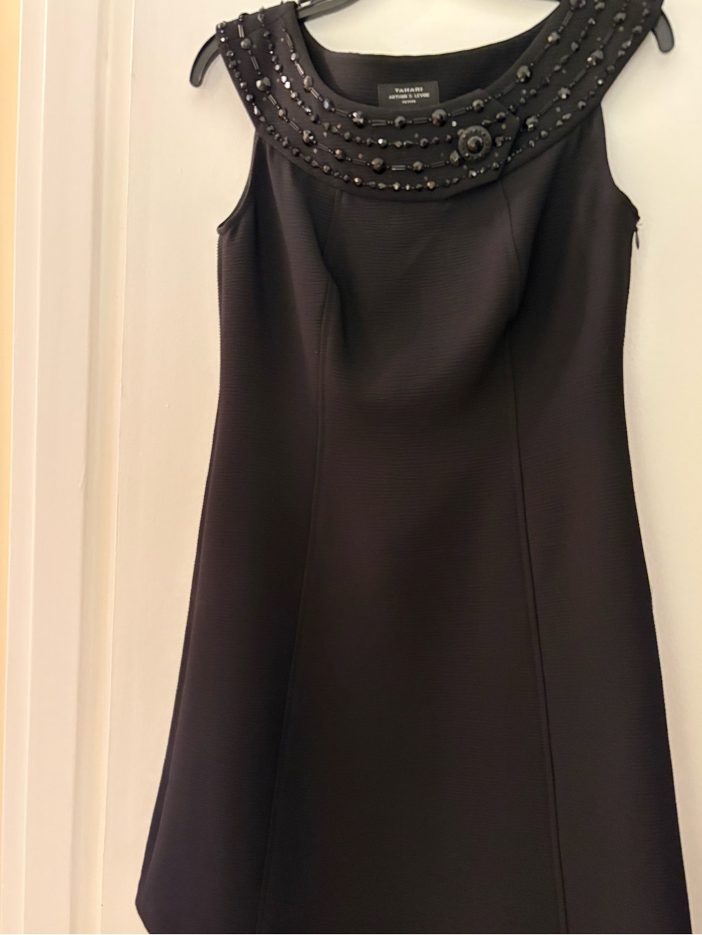 Tahari Beaded Collar Black Sleeveless Dress